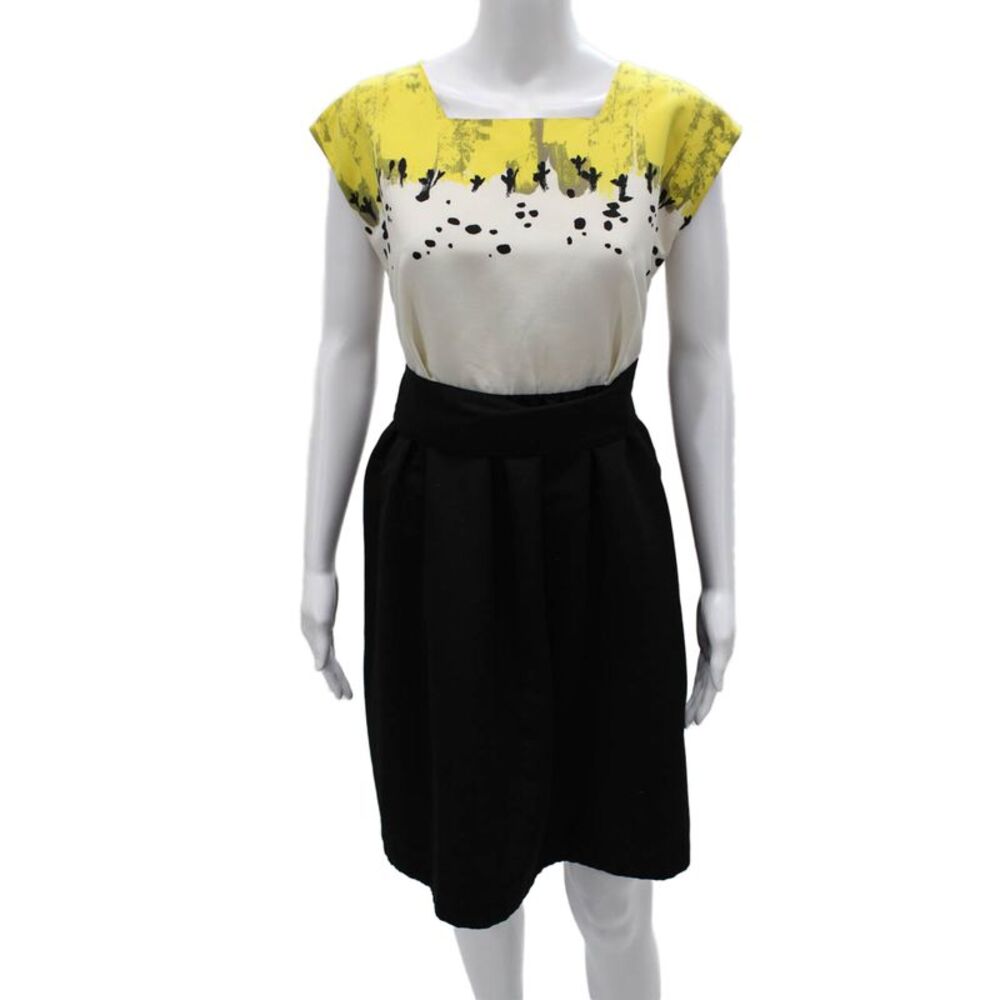 Sariah Womens Fit & Flare Black Graphic Square Neck Knee Length Dress Size 12
